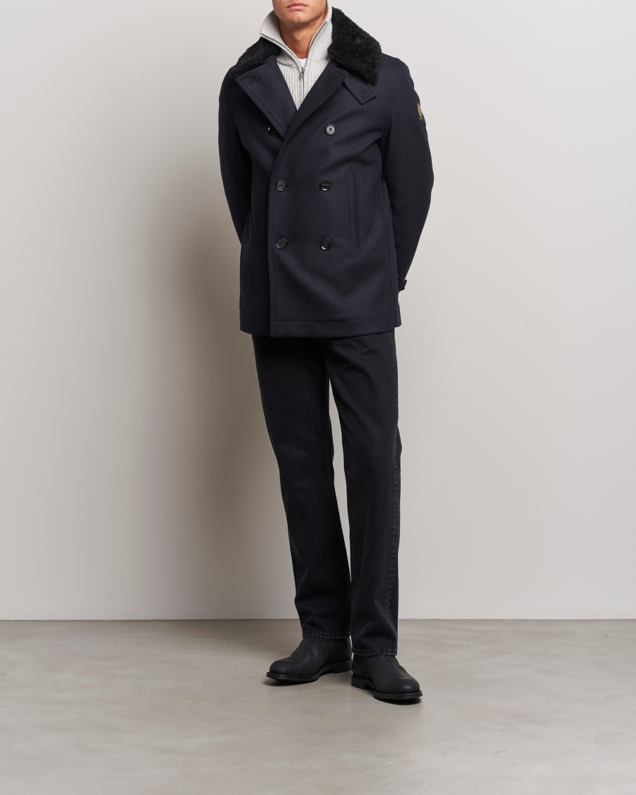 Herr | Jackor | Belstaff | Ashridge Sherling Wool Peacoat Dark Ink