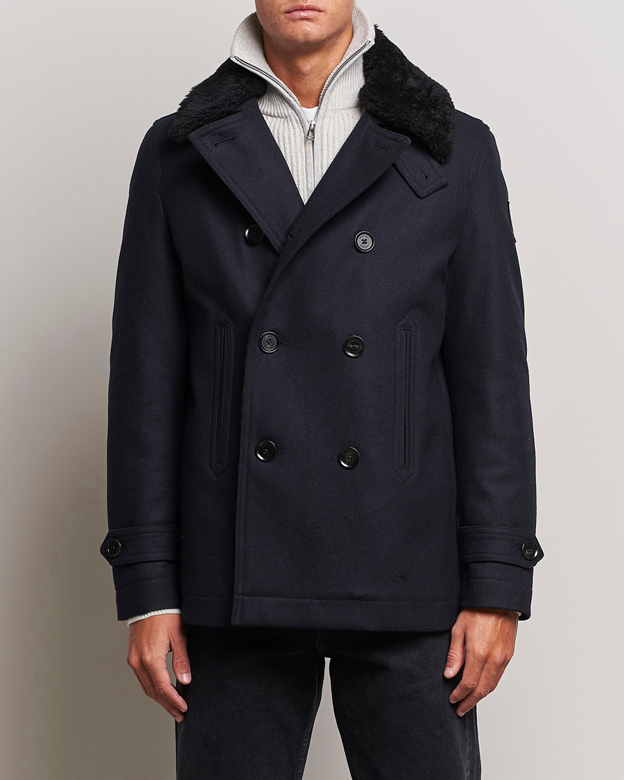 Herr | Jackor | Belstaff | Ashridge Sherling Wool Peacoat Dark Ink