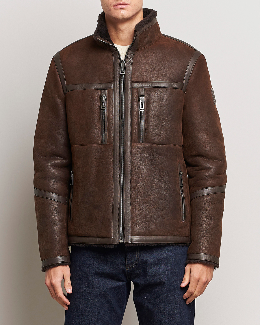Herr | Skinnjackor | Belstaff | Tundra Sherling Leather Jacket Earth Brown