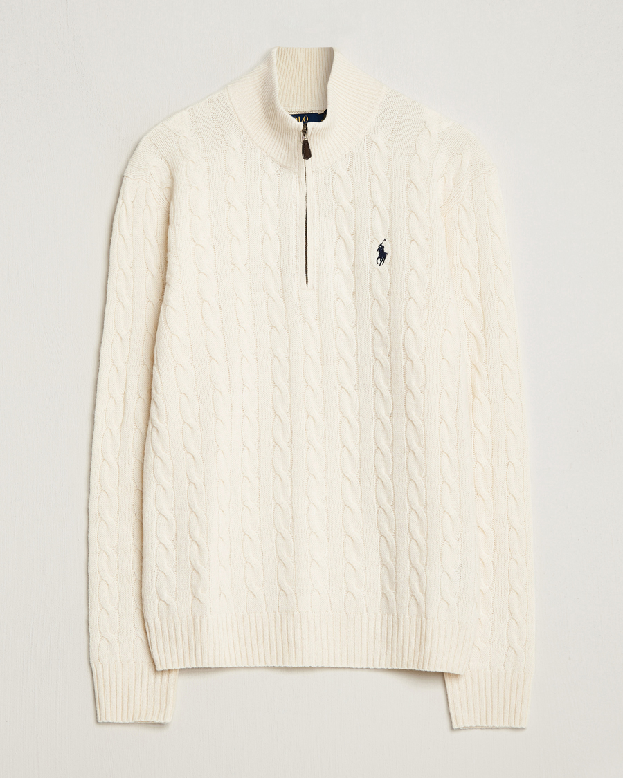 Herr | Tröjor | Polo Ralph Lauren | Wool/Cashmere Cable Half Zip Andover Cream
