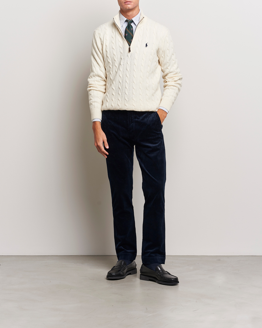 Herr | Tröjor | Polo Ralph Lauren | Wool/Cashmere Cable Half Zip Andover Cream