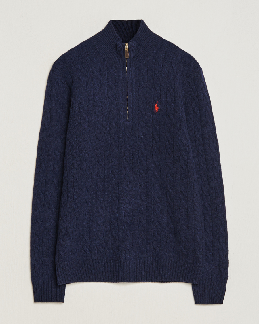 Herr | Tröjor | Polo Ralph Lauren | Wool/Cashmere Cable Half Zip Hunter Navy