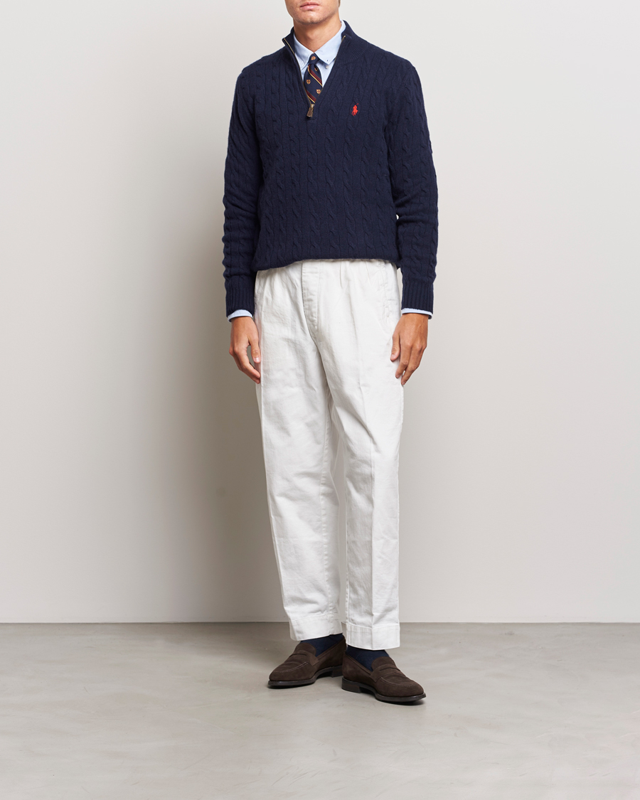 Herr | Tröjor | Polo Ralph Lauren | Wool/Cashmere Cable Half Zip Hunter Navy