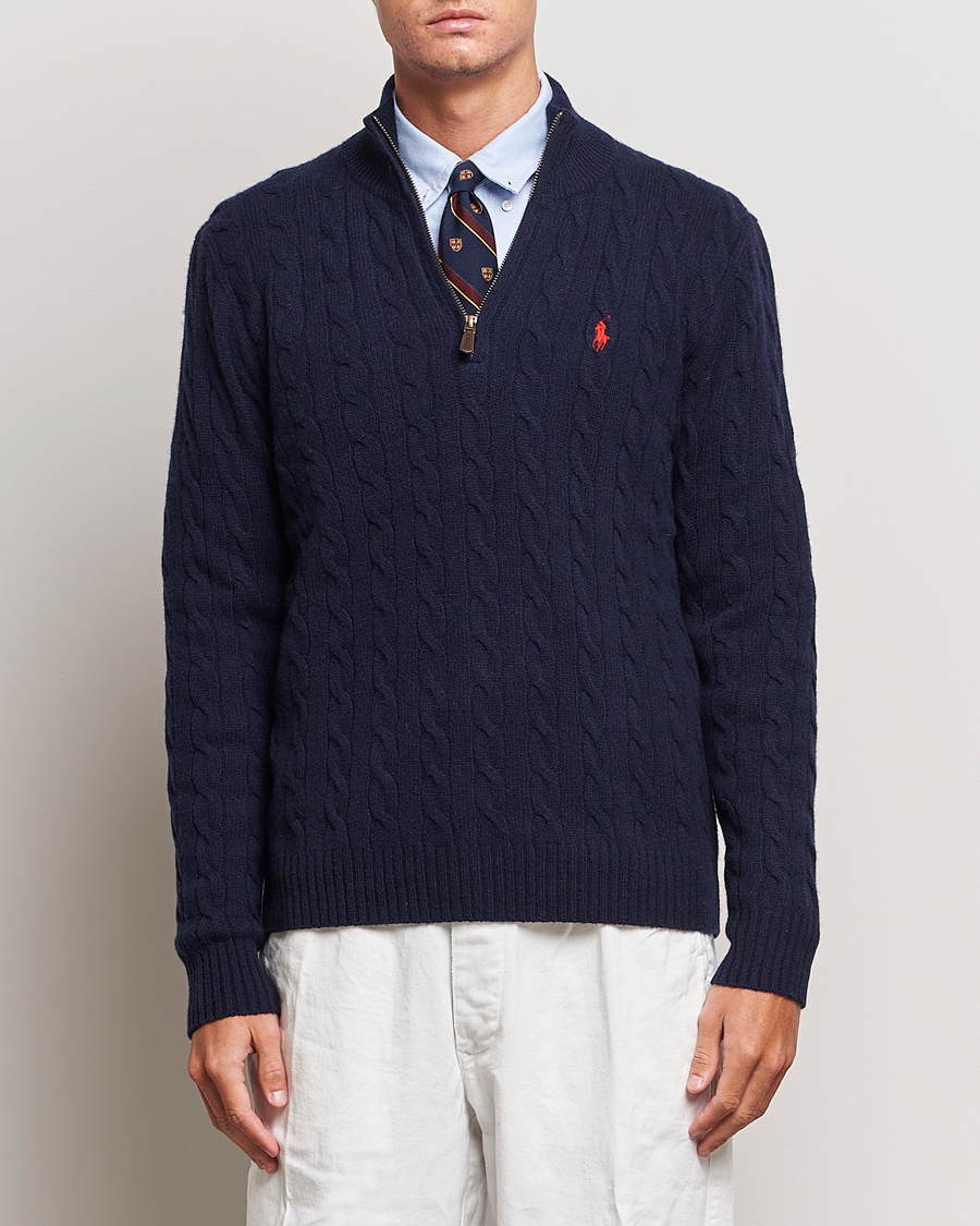 Herr | Tröjor | Polo Ralph Lauren | Wool/Cashmere Cable Half Zip Hunter Navy