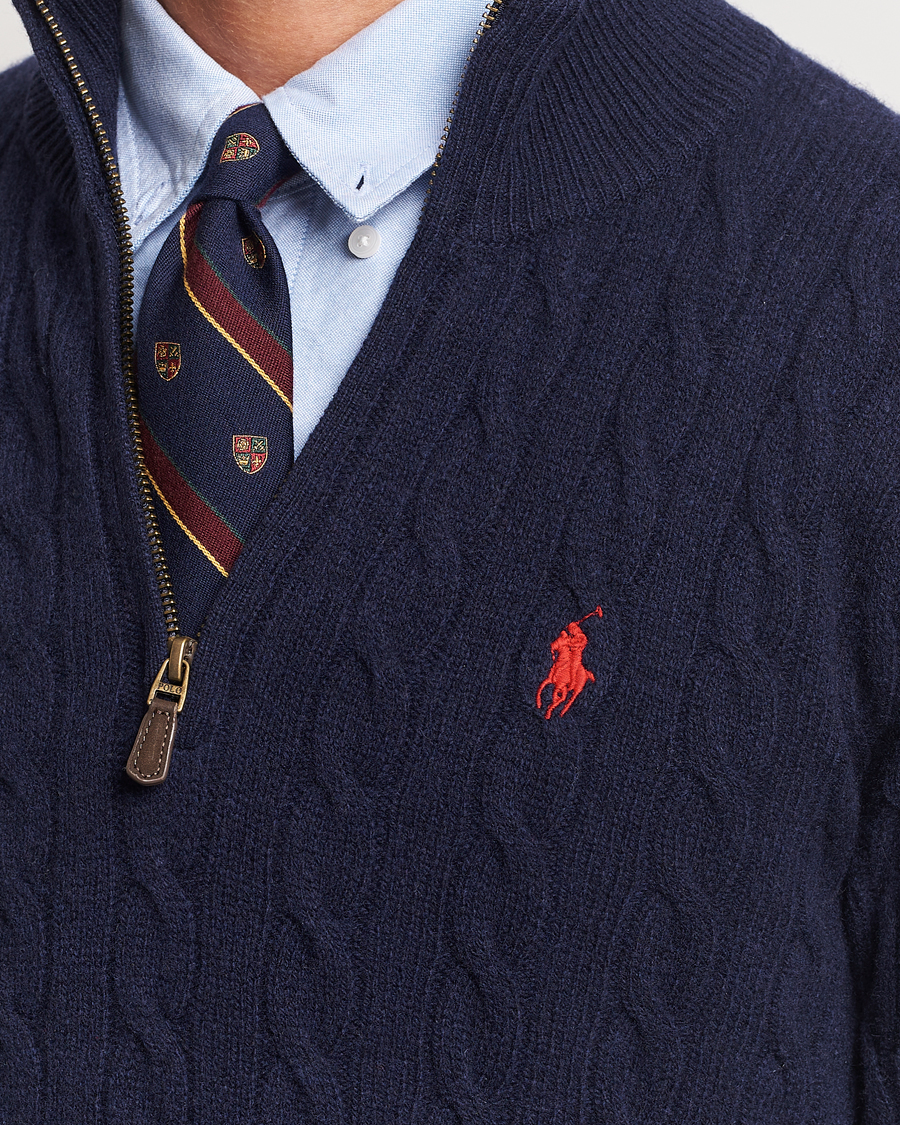 Herr | Tröjor | Polo Ralph Lauren | Wool/Cashmere Cable Half Zip Hunter Navy