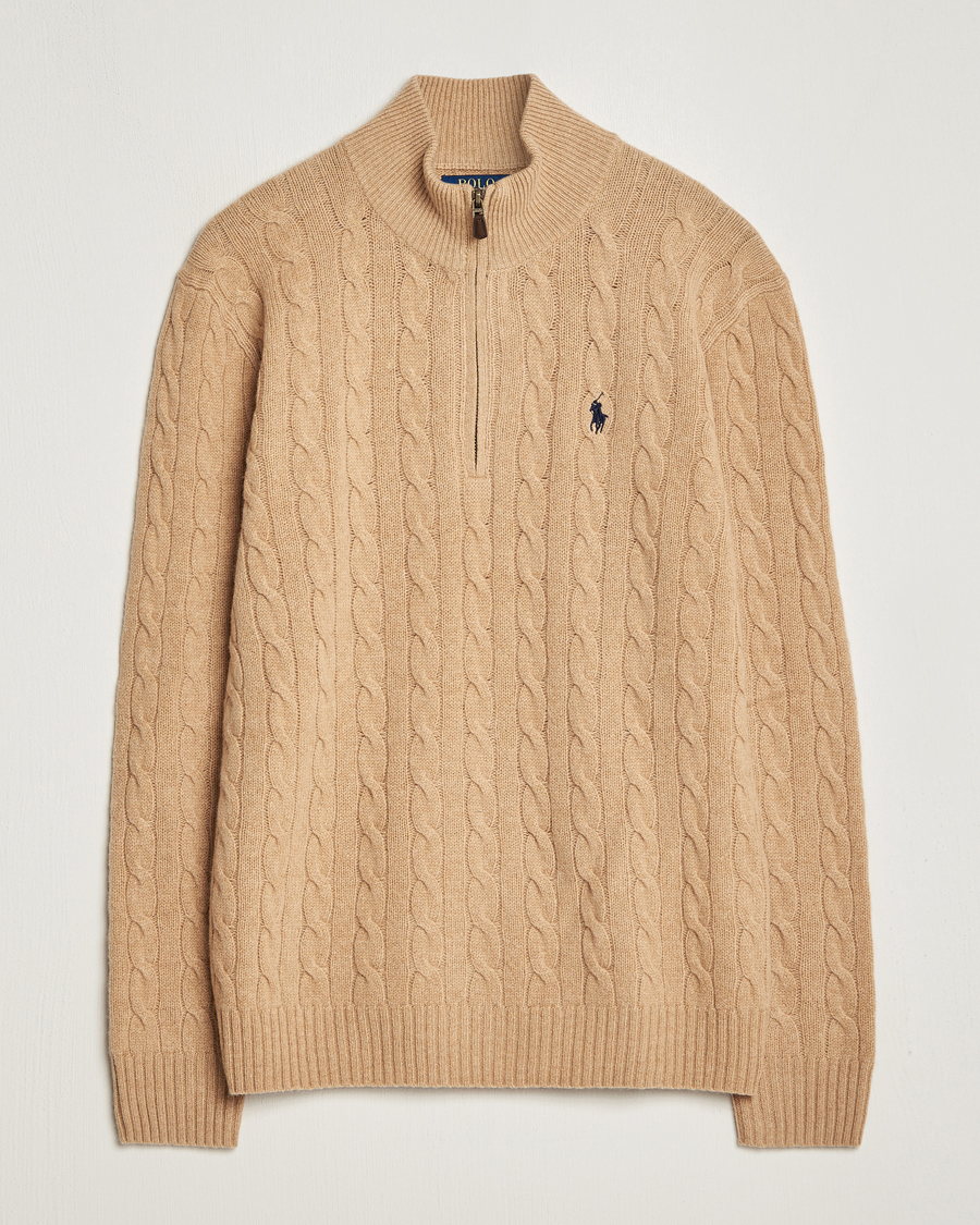Herr | Tröjor | Polo Ralph Lauren | Wool/Cashmere Cable Half Zip Camel Melange