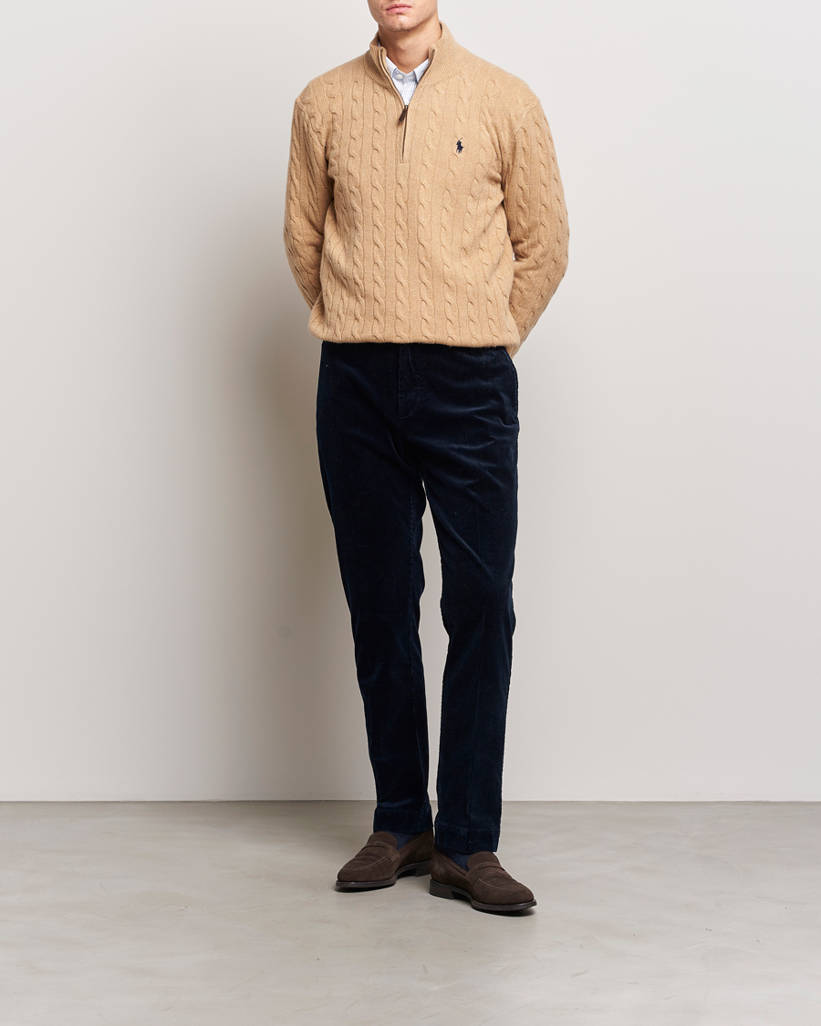 Herr | Tröjor | Polo Ralph Lauren | Wool/Cashmere Cable Half Zip Camel Melange