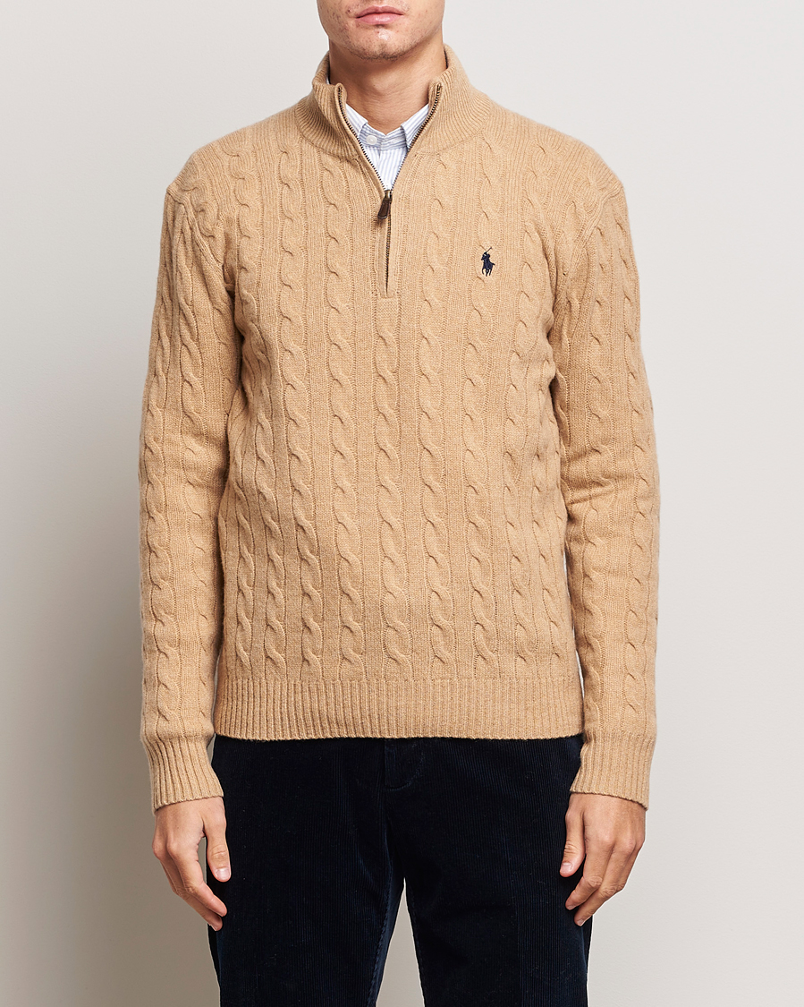 Herr | Tröjor | Polo Ralph Lauren | Wool/Cashmere Cable Half Zip Camel Melange