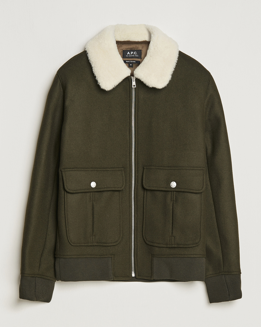 Herr | Jackor | A.P.C. | Ben Shearling Bomber Jacket Dark Green