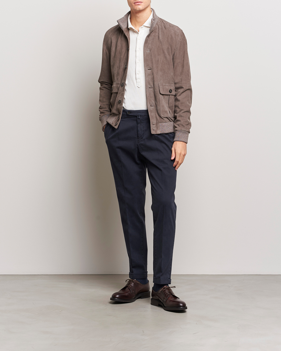 Herr | Byxor | Briglia 1949 | Easy Fit Pleated Cotton Stretch Chino Navy