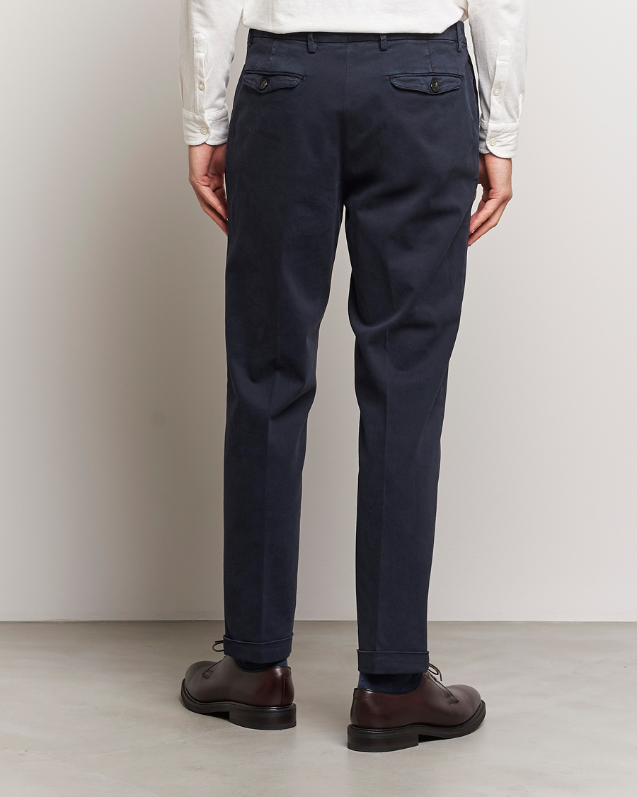Herr | Byxor | Briglia 1949 | Easy Fit Pleated Cotton Stretch Chino Navy