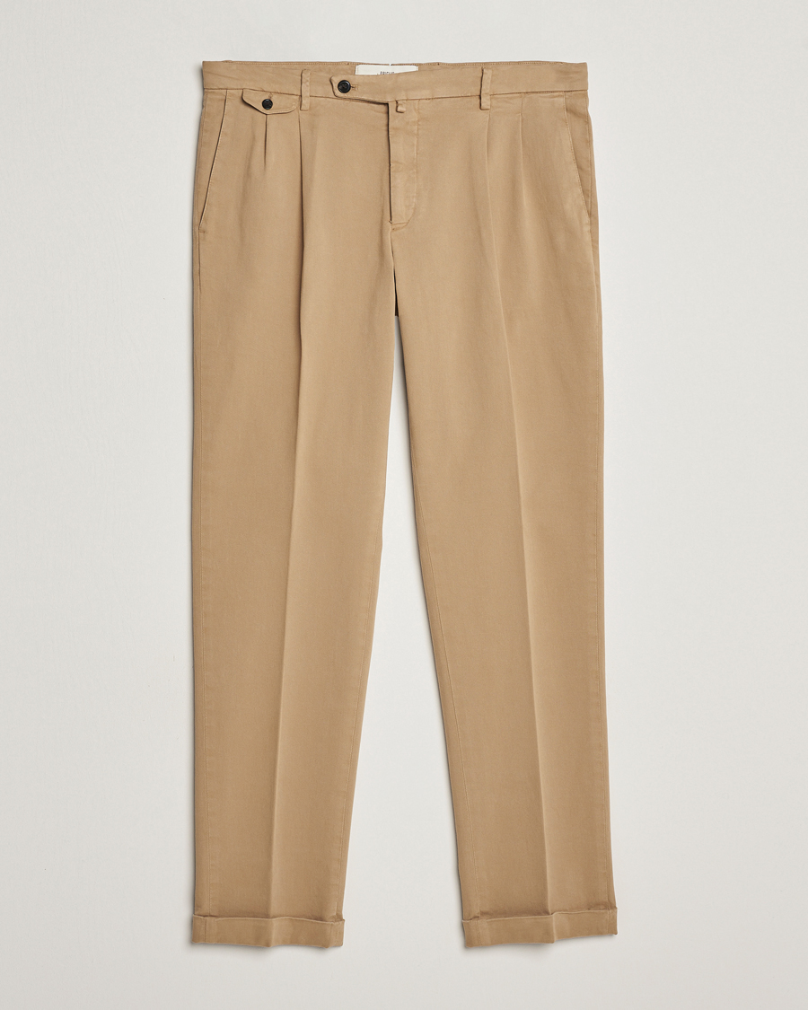 Herr | Byxor | Briglia 1949 | Easy Fit Pleated Cotton Stretch Chino Beige