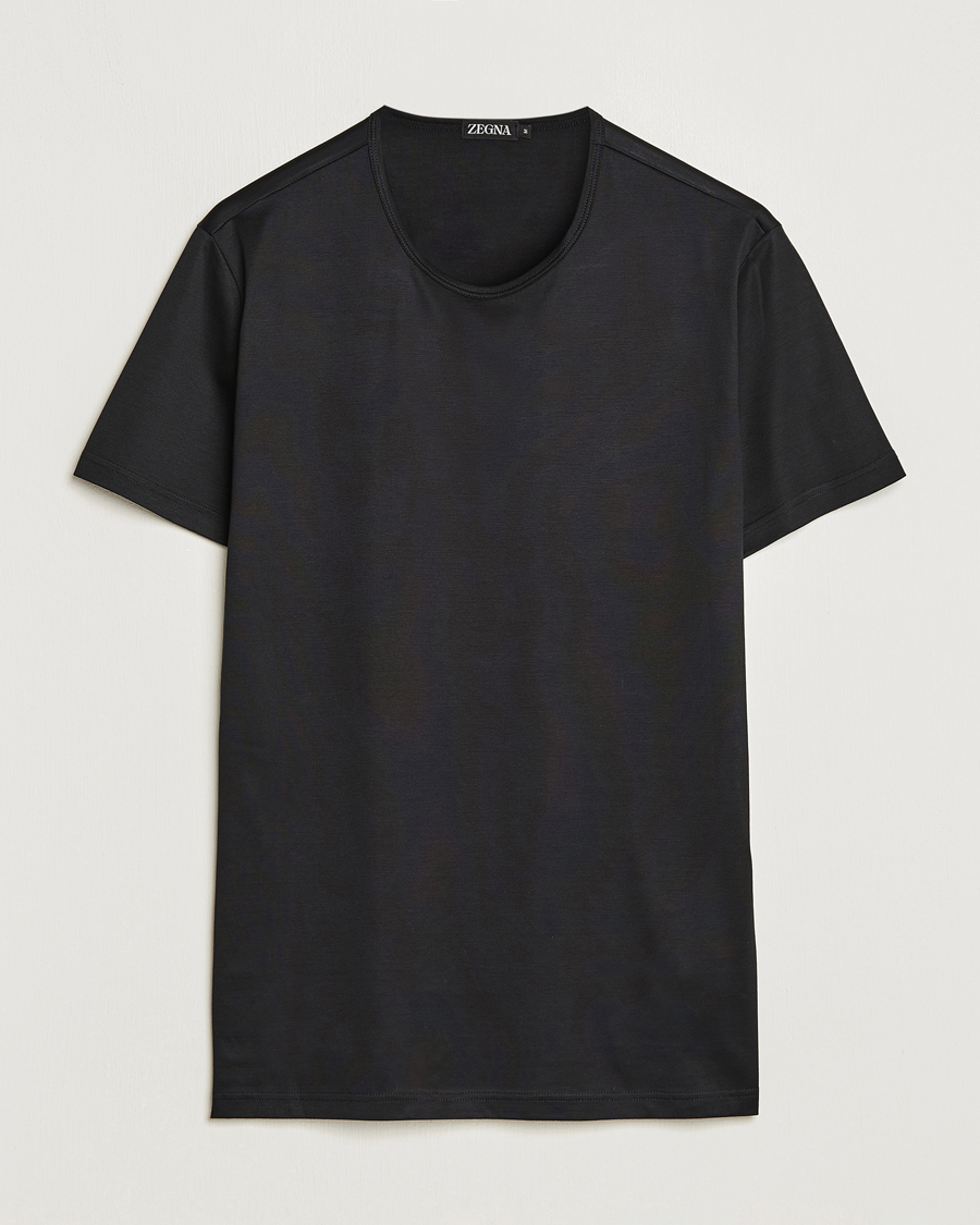Herr |  | Zegna | Filoscozia Pure Cotton Round Neck T-Shirt Black