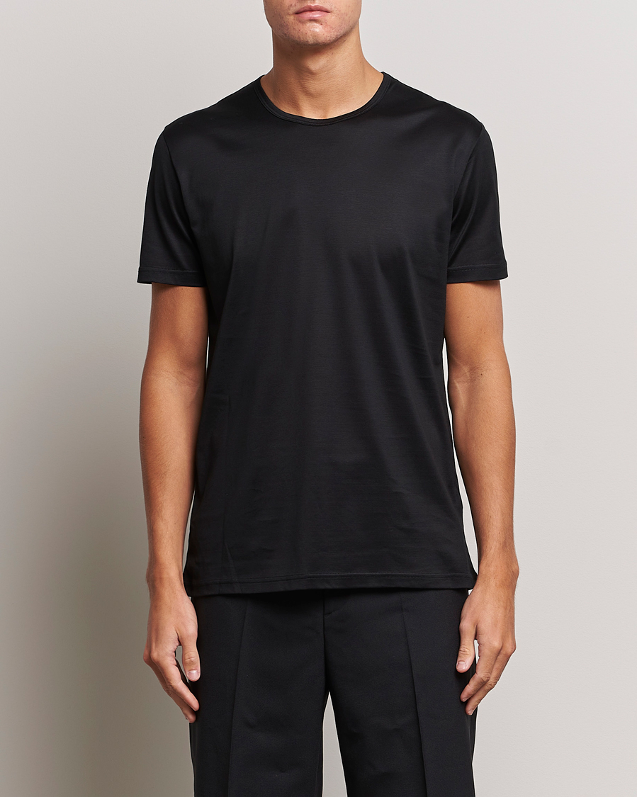 Herr | Quiet Luxury | Zegna | Filoscozia Pure Cotton Round Neck T-Shirt Black