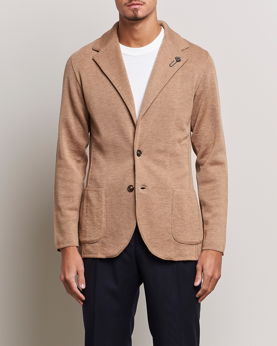 Herr | Stickade kavajer | Lardini | Knitted Wool Blazer Beige