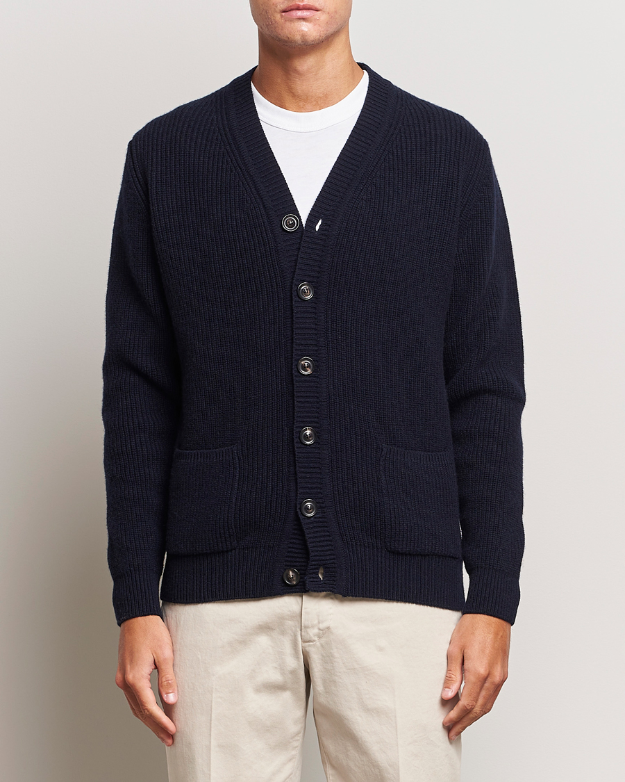 Herr | Tröjor | Lardini | Wool/Cashmere Knitted Cardigan Navy