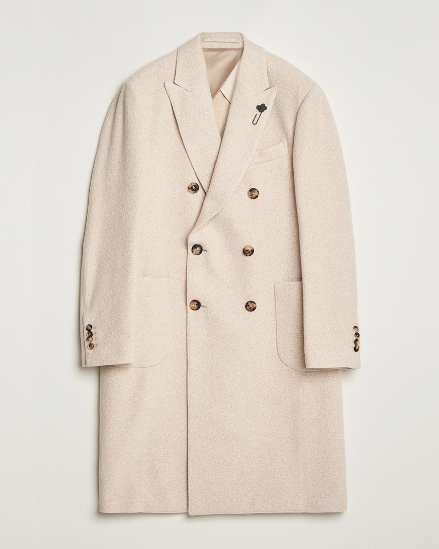 Herr | Jackor | Lardini | Wool/Silk/Cashmere Double Breasted Coat Beige
