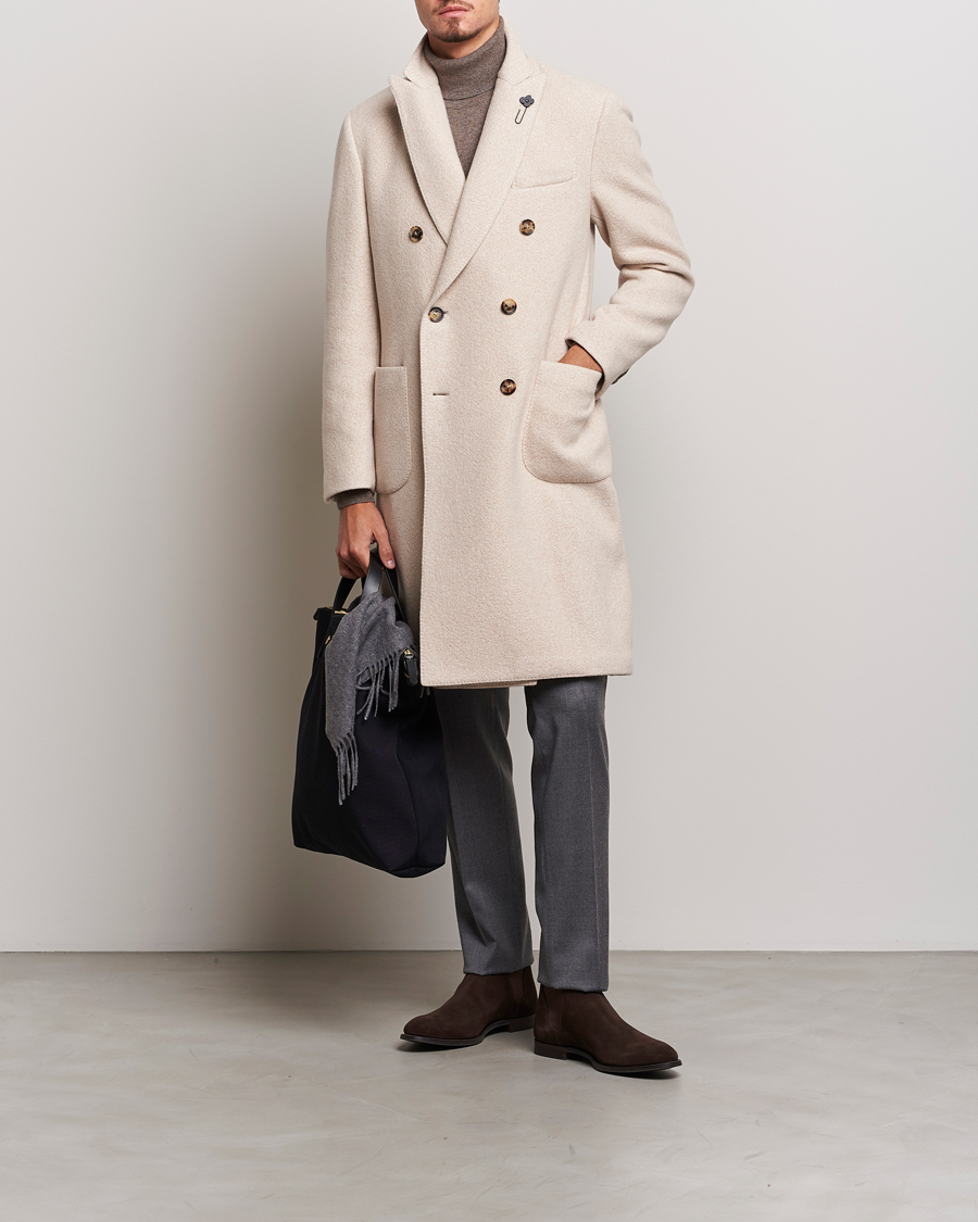 Herr | Jackor | Lardini | Wool/Silk/Cashmere Double Breasted Coat Beige
