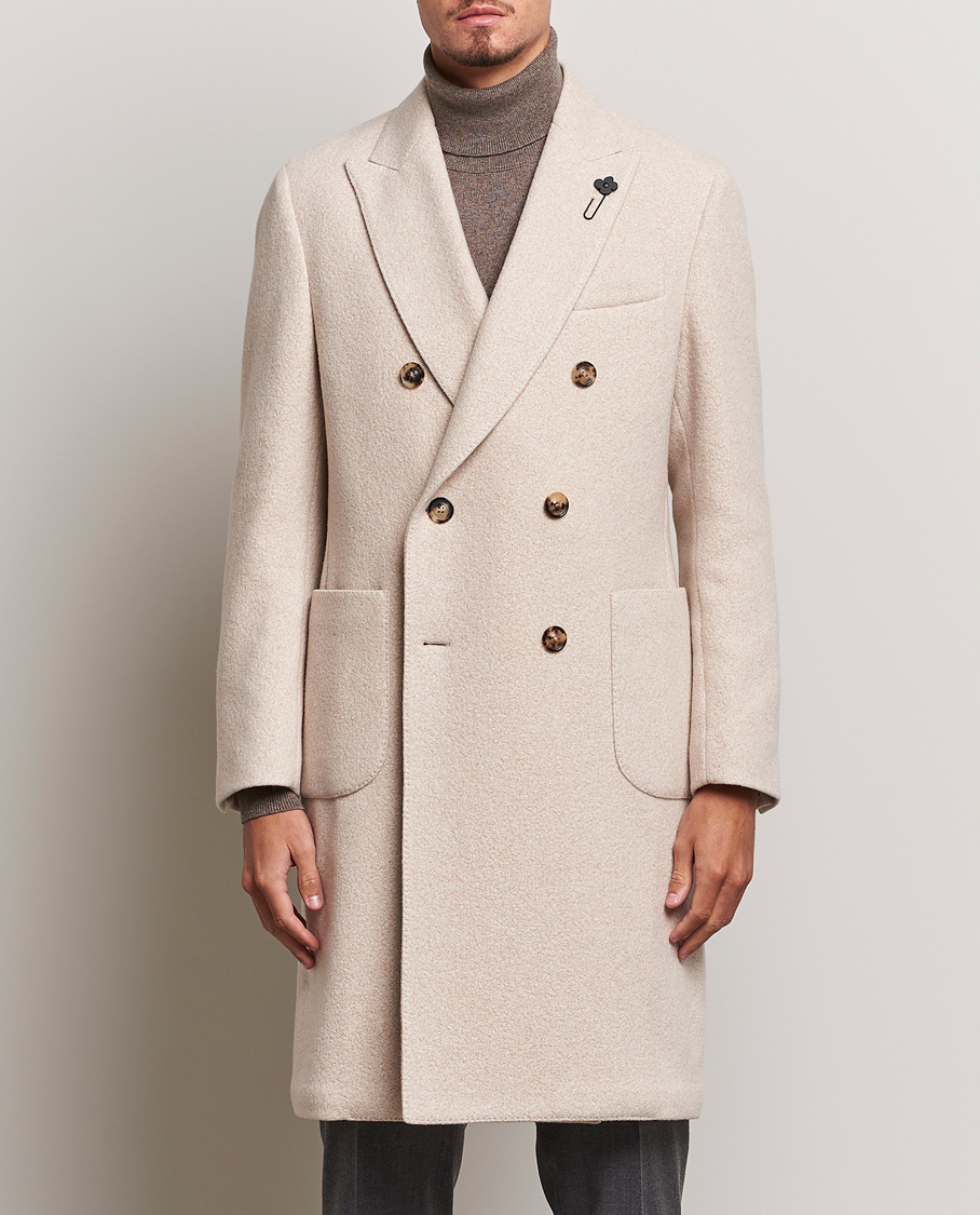 Herr | Jackor | Lardini | Wool/Silk/Cashmere Double Breasted Coat Beige