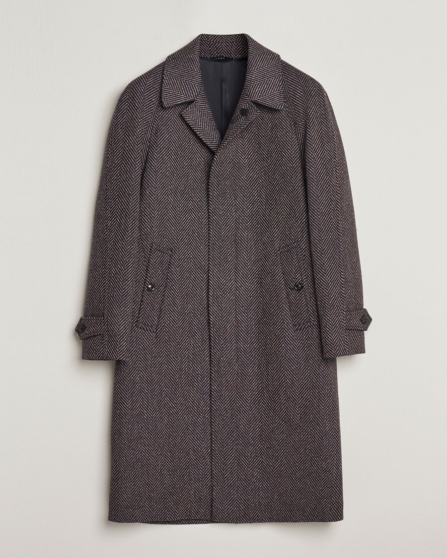 Herr | Jackor | Lardini | Wool/Cashmere Herringbone Raglan Coat Navy/Brown