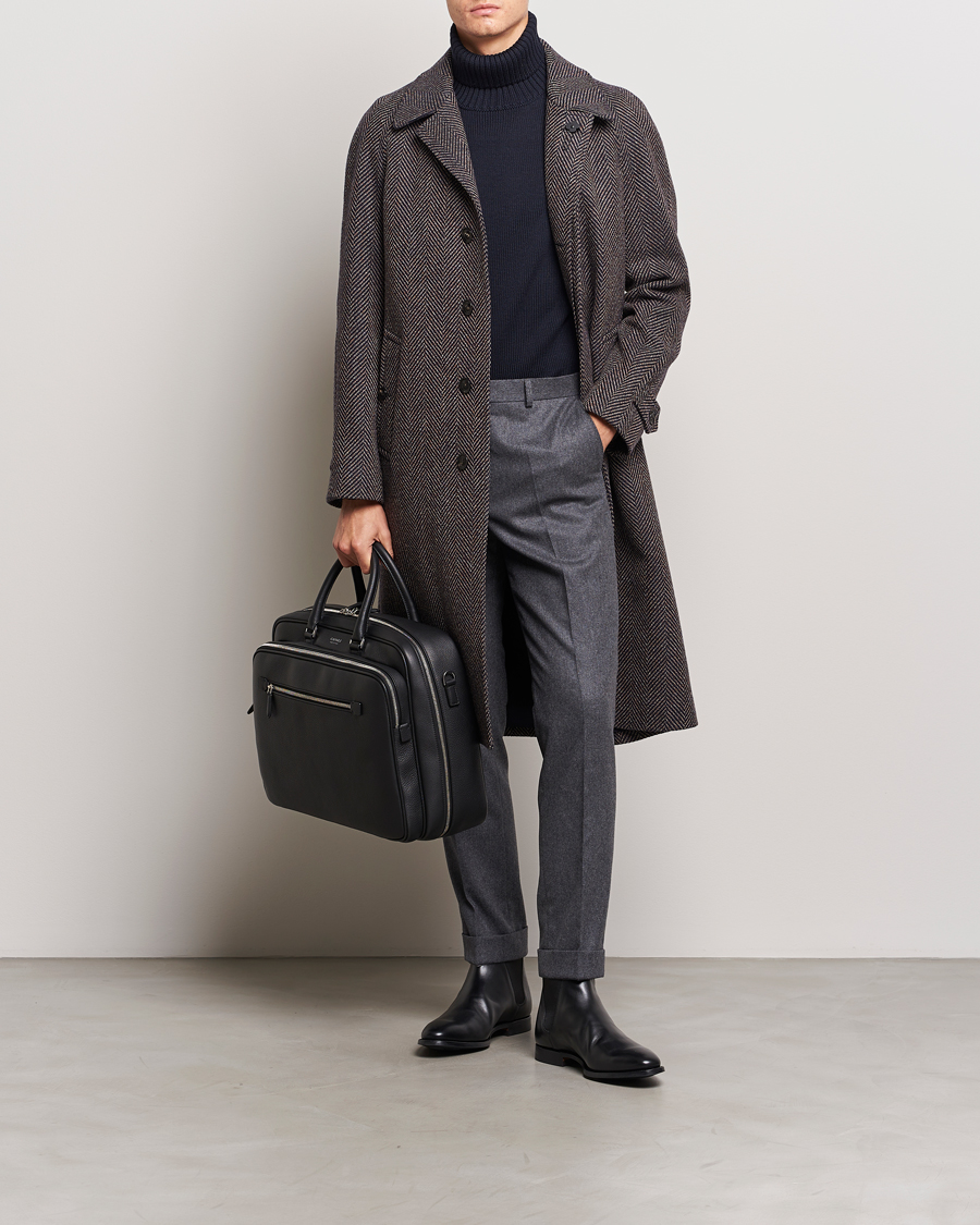 Herr | Jackor | Lardini | Wool/Cashmere Herringbone Raglan Coat Navy/Brown