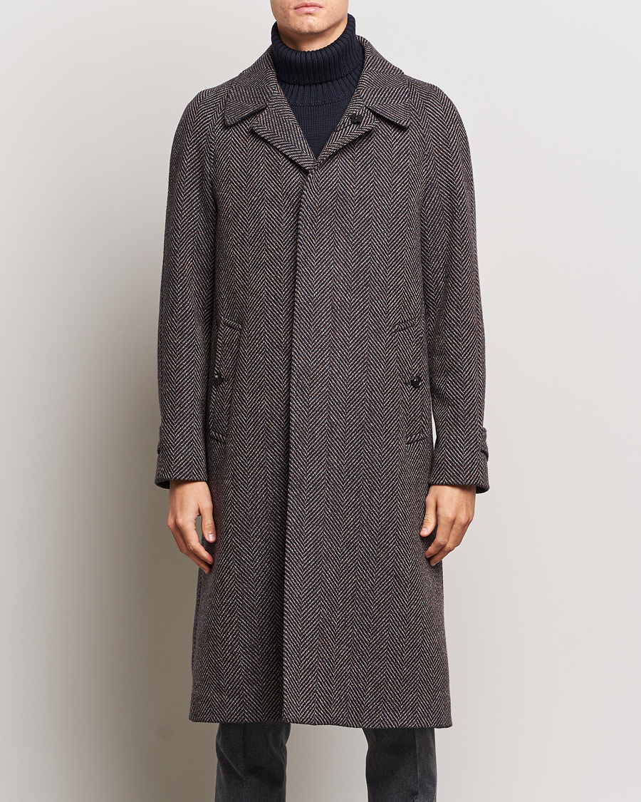 Herr | Senast inkommet | Lardini | Wool/Cashmere Herringbone Raglan Coat Navy/Brown