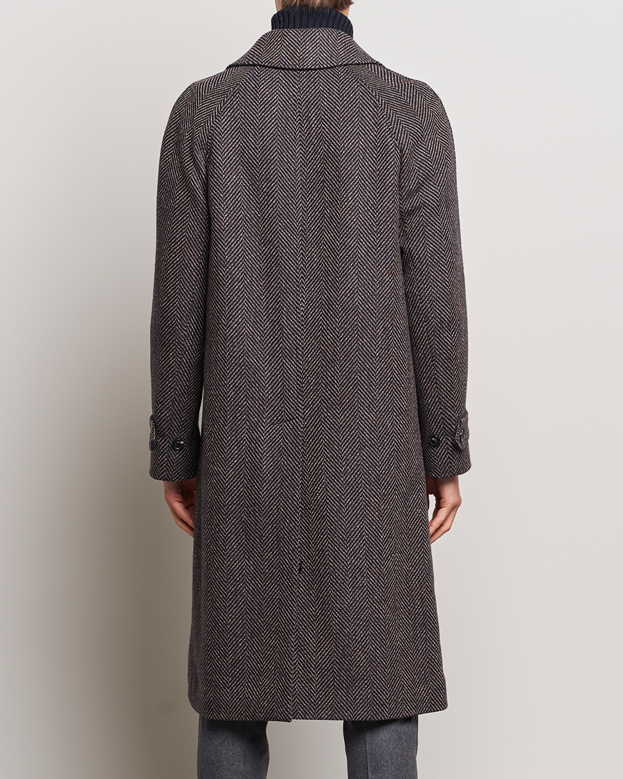 Herr | Jackor | Lardini | Wool/Cashmere Herringbone Raglan Coat Navy/Brown