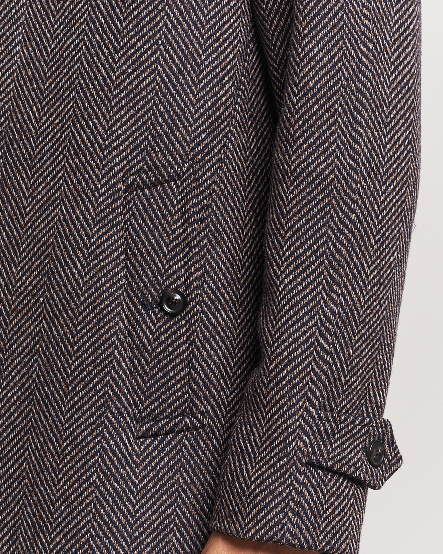 Herr | Jackor | Lardini | Wool/Cashmere Herringbone Raglan Coat Navy/Brown
