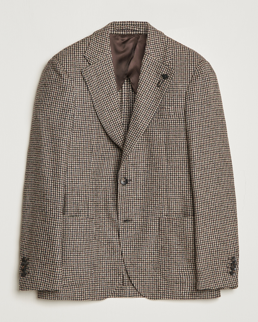 Herr | Kavajer | Lardini | Wool/Silk/Cashmere Houndstooth Blazer Beige/Green