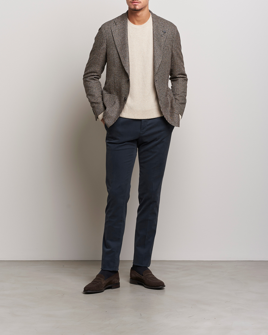 Herr | Kavajer | Lardini | Wool/Silk/Cashmere Houndstooth Blazer Beige/Green
