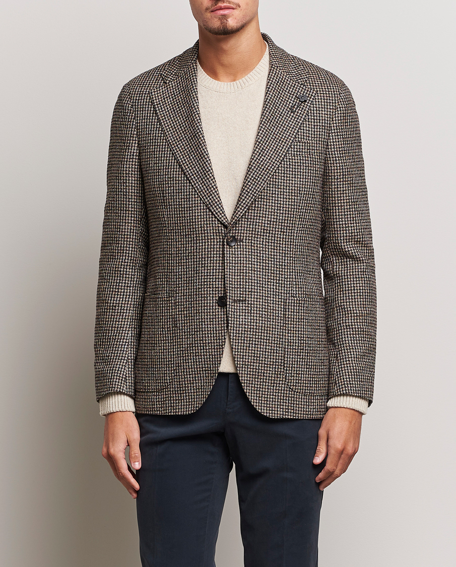 Herr | Ullkavajer | Lardini | Wool/Silk/Cashmere Houndstooth Blazer Beige/Green