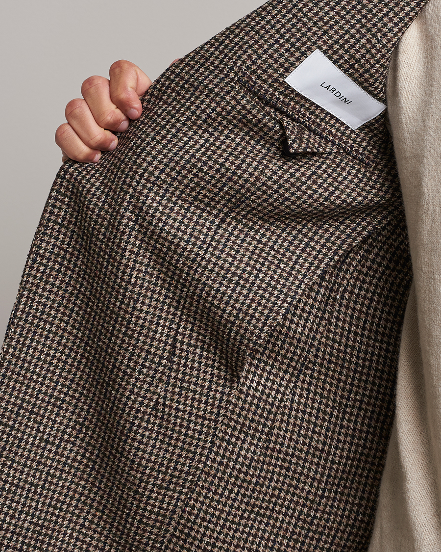 Herr | Kavajer | Lardini | Wool/Silk/Cashmere Houndstooth Blazer Beige/Green