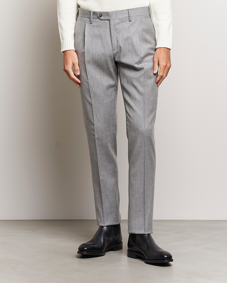 Herr | Byxor | Lardini | Wool/Cashmere One Pleat Trousers Light Grey