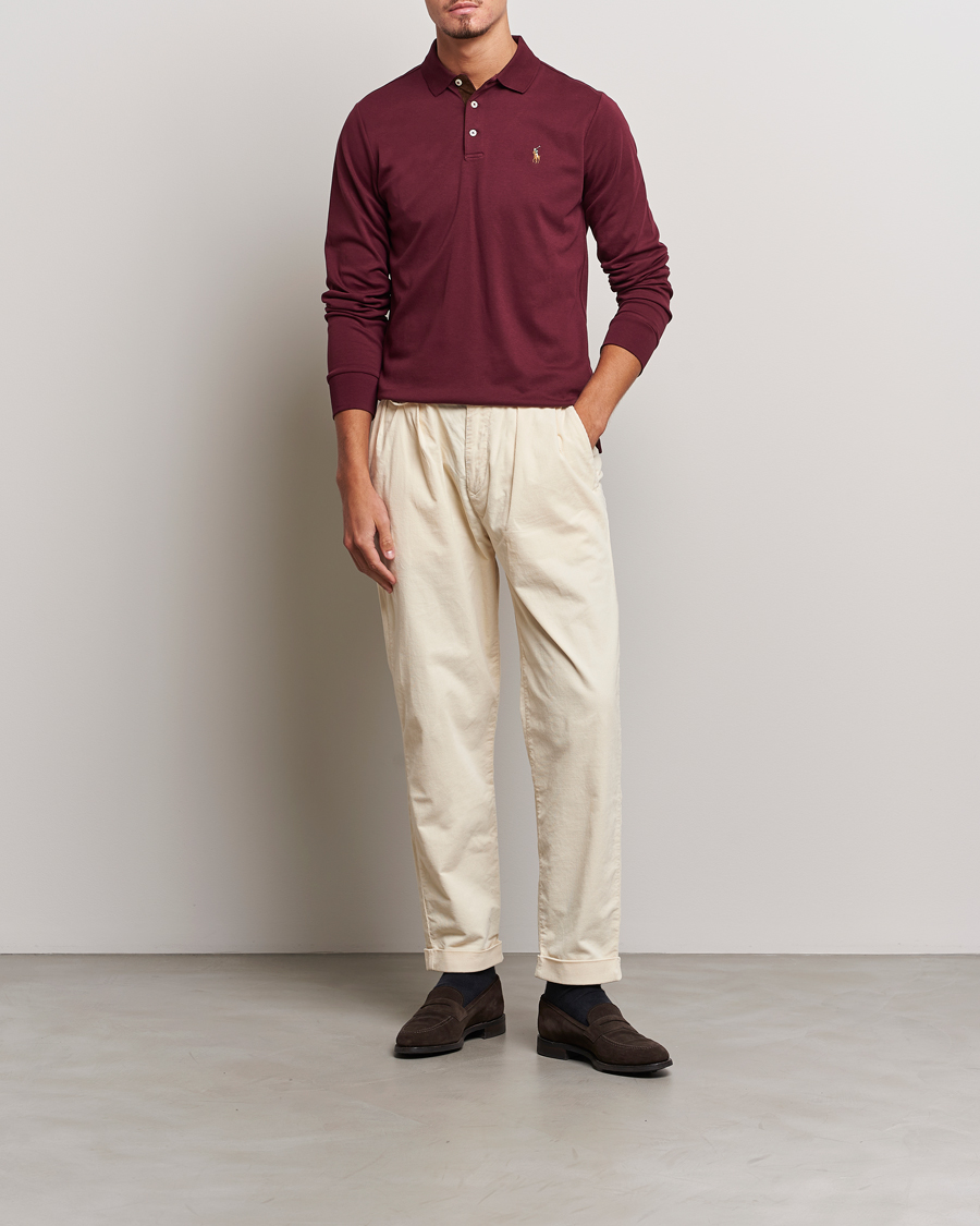 Herr | Tröjor | Polo Ralph Lauren | Luxury Pima Cotton Long Sleeve Polo Harvard Wine