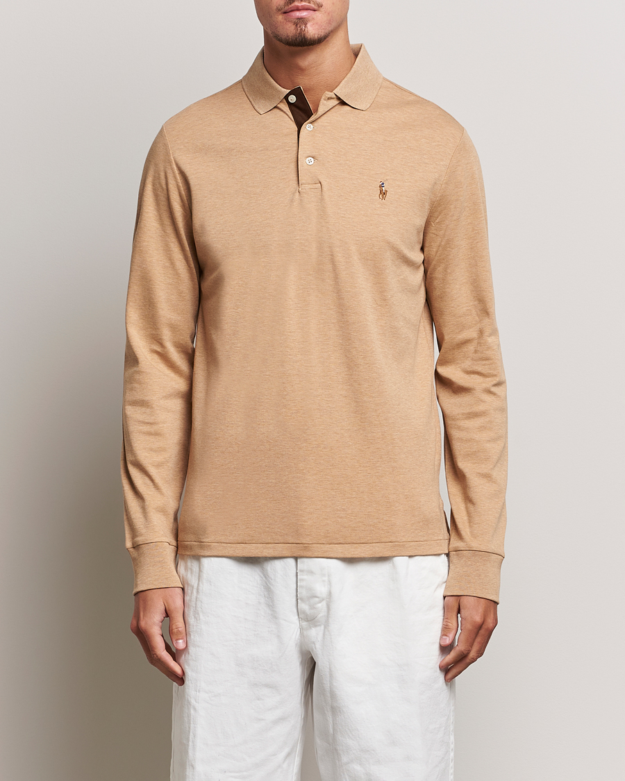 Herr | Långärmade pikéer | Polo Ralph Lauren | Luxury Pima Cotton Long Sleeve Polo Camel Heather