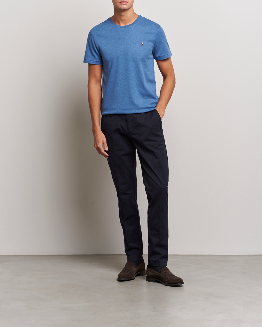 Herr | T-Shirts | Polo Ralph Lauren | Luxury Pima Cotton Crew Neck T-Shirt Fog Blue Heather