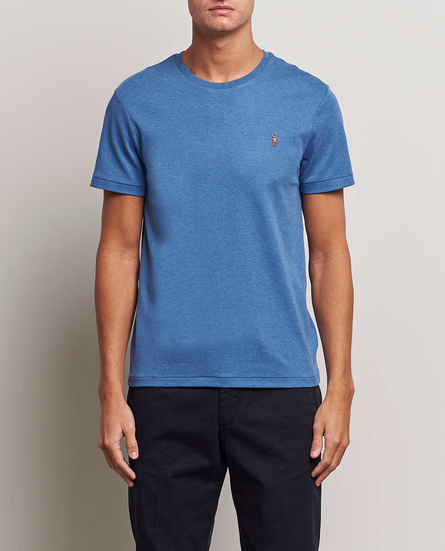 Herr | T-Shirts | Polo Ralph Lauren | Luxury Pima Cotton Crew Neck T-Shirt Fog Blue Heather