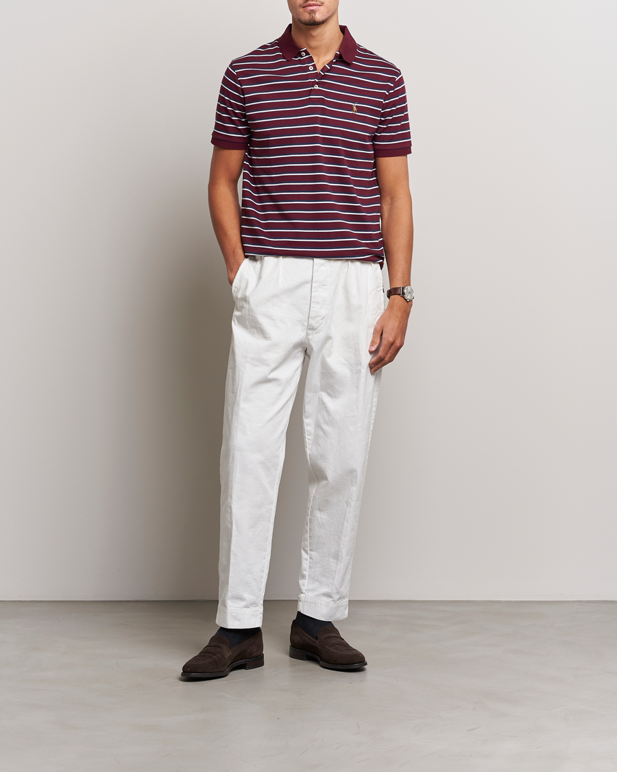 Herr | Pikéer | Polo Ralph Lauren | Luxury Pima Cotton Striped Polo Harvard Wine/White