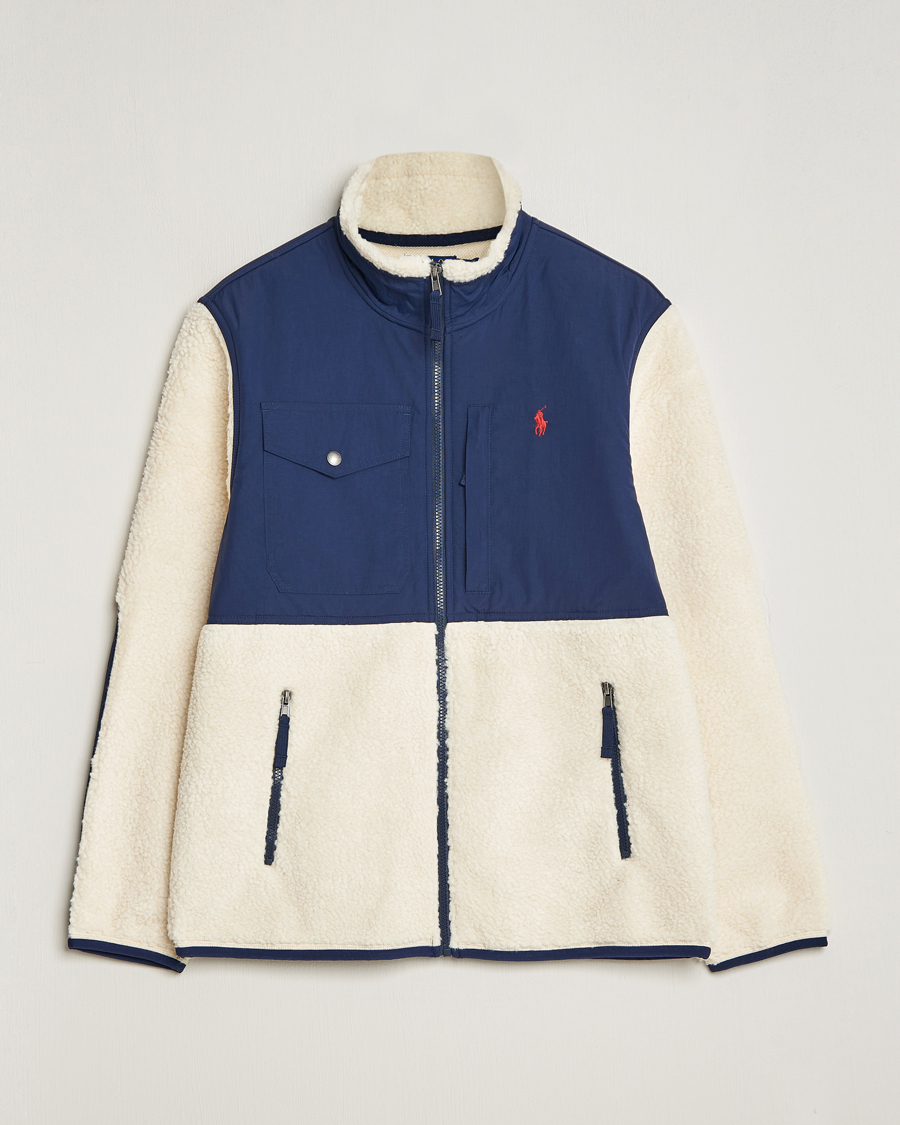 Herr | Tröjor | Polo Ralph Lauren | Bonded Sherpa Full Zip Sweater Cream/Newport Navy