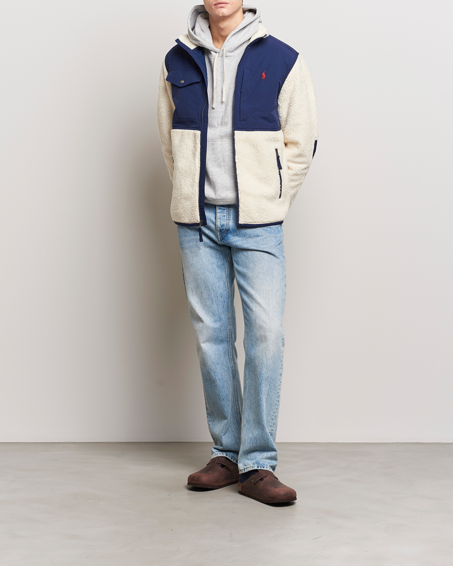 Herr | Tröjor | Polo Ralph Lauren | Bonded Sherpa Full Zip Sweater Cream/Newport Navy