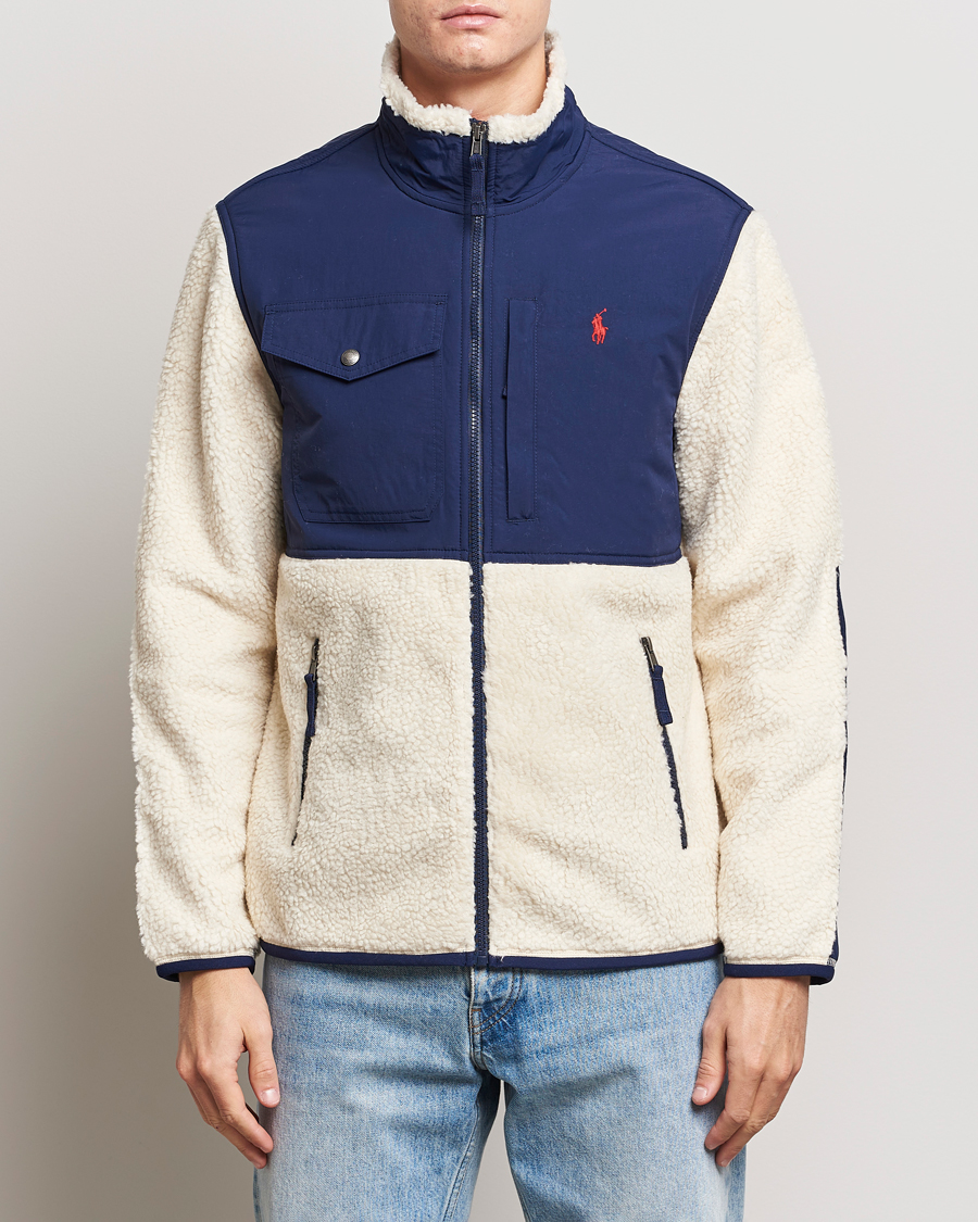 Herr | Tröjor | Polo Ralph Lauren | Bonded Sherpa Full Zip Sweater Cream/Newport Navy