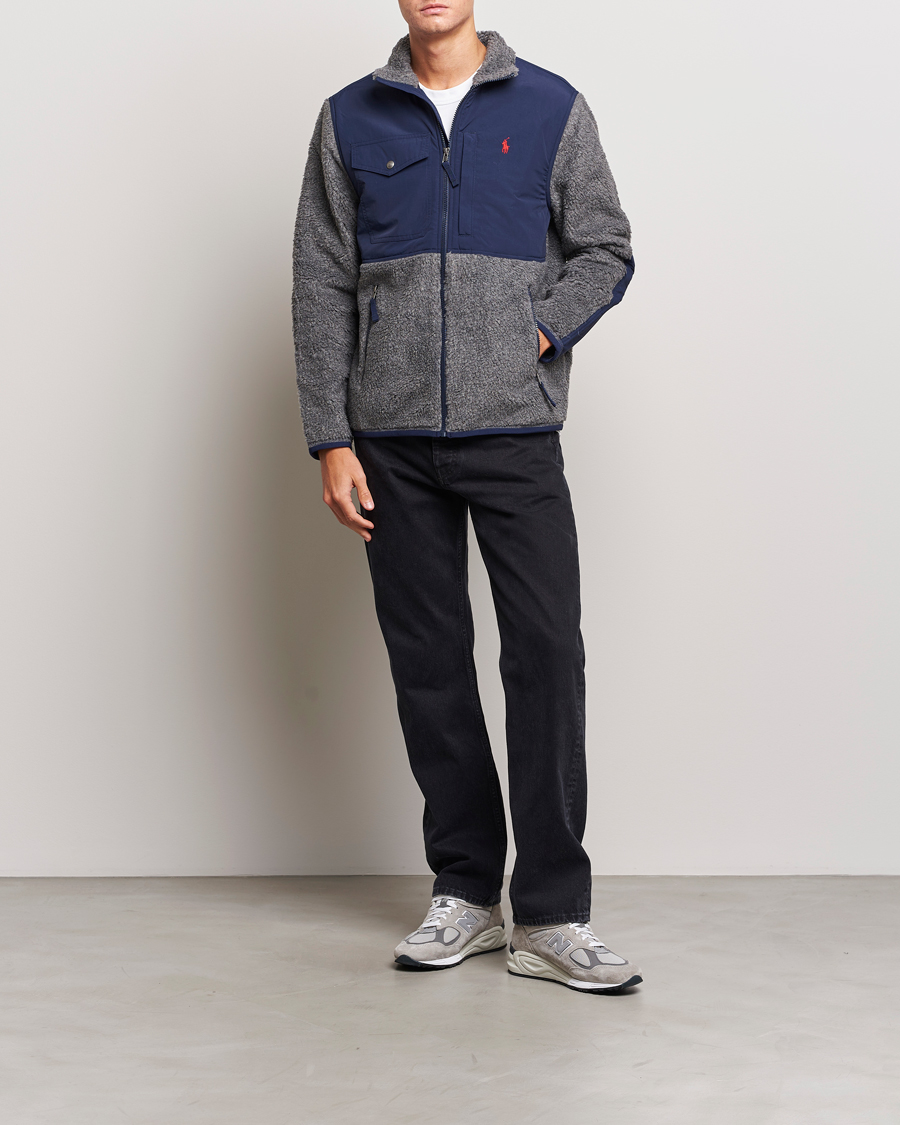 Herr | Tröjor | Polo Ralph Lauren | Bonded Sherpa Full Zip Sweater Grey/Newport Navy