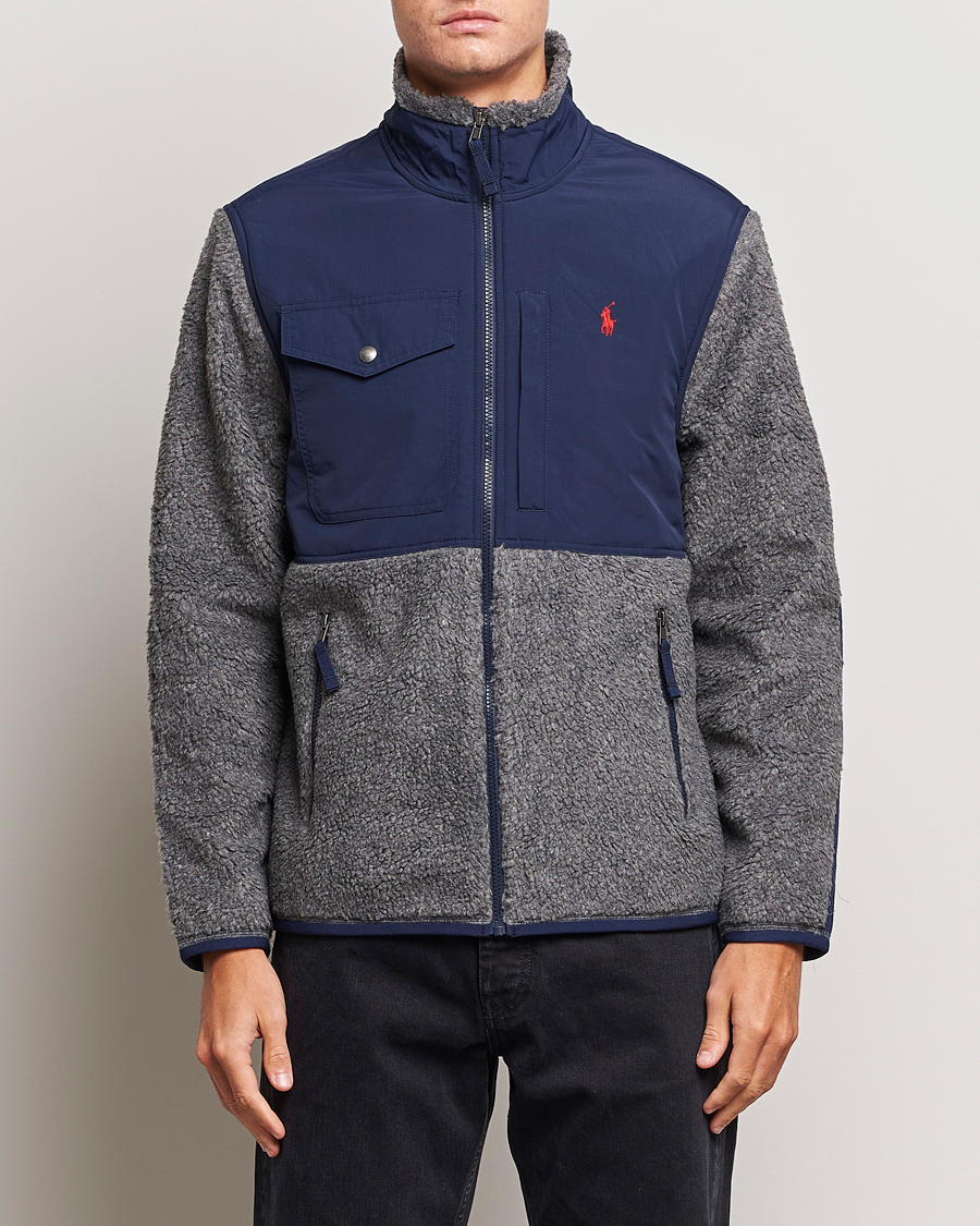Herr | Fleecetröjor | Polo Ralph Lauren | Bonded Sherpa Full Zip Sweater Grey/Newport Navy