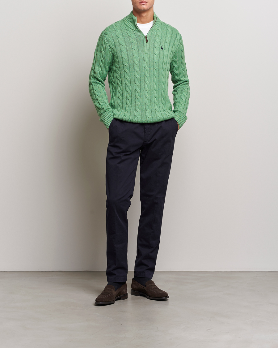 Herr | Tröjor | Polo Ralph Lauren | Cotton Cable Half Zip Sweater Field Green Heather