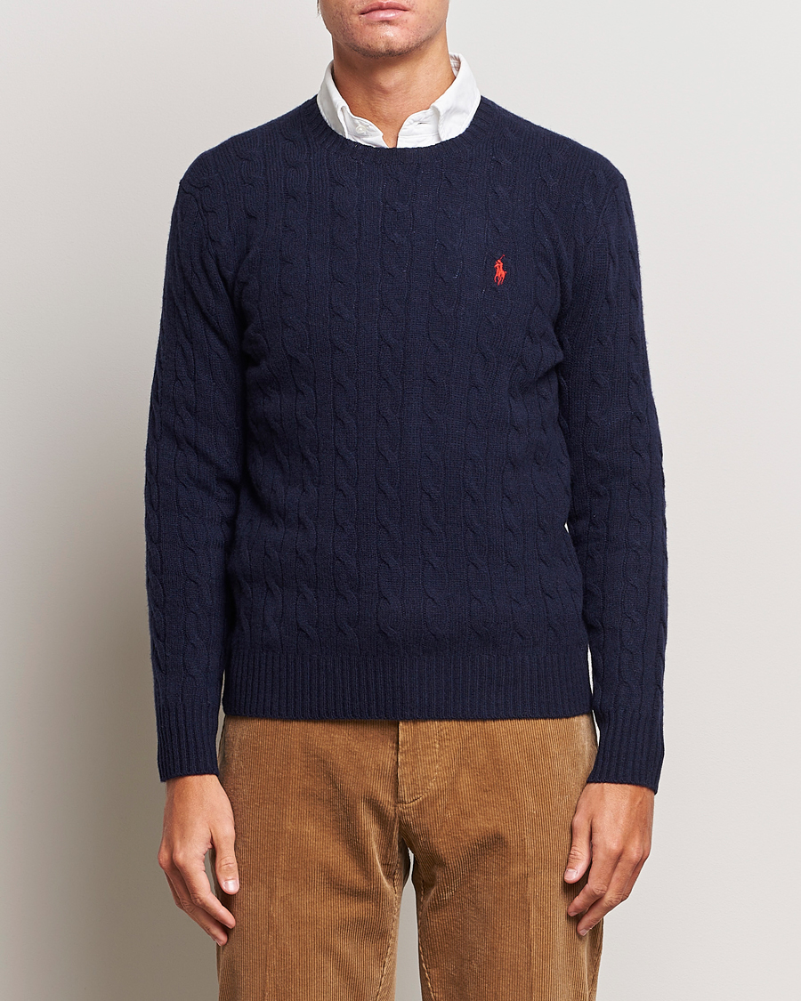 Herr | Tröjor | Polo Ralph Lauren | Wool/Cashmere Cable Crew Neck Hunter Navy