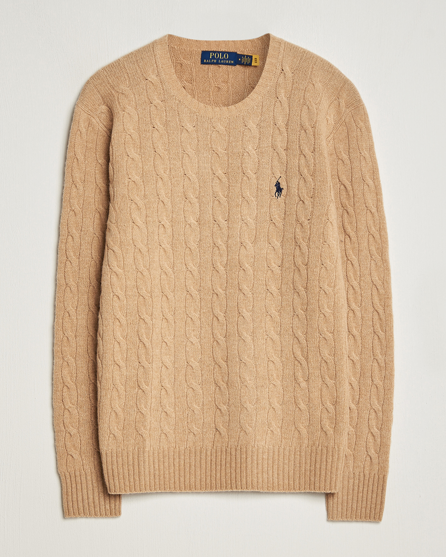 Herr | Tröjor | Polo Ralph Lauren | Wool/Cashmere Cable Crew Neck Camel Melange