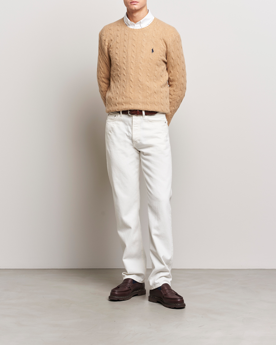 Herr | Tröjor | Polo Ralph Lauren | Wool/Cashmere Cable Crew Neck Camel Melange
