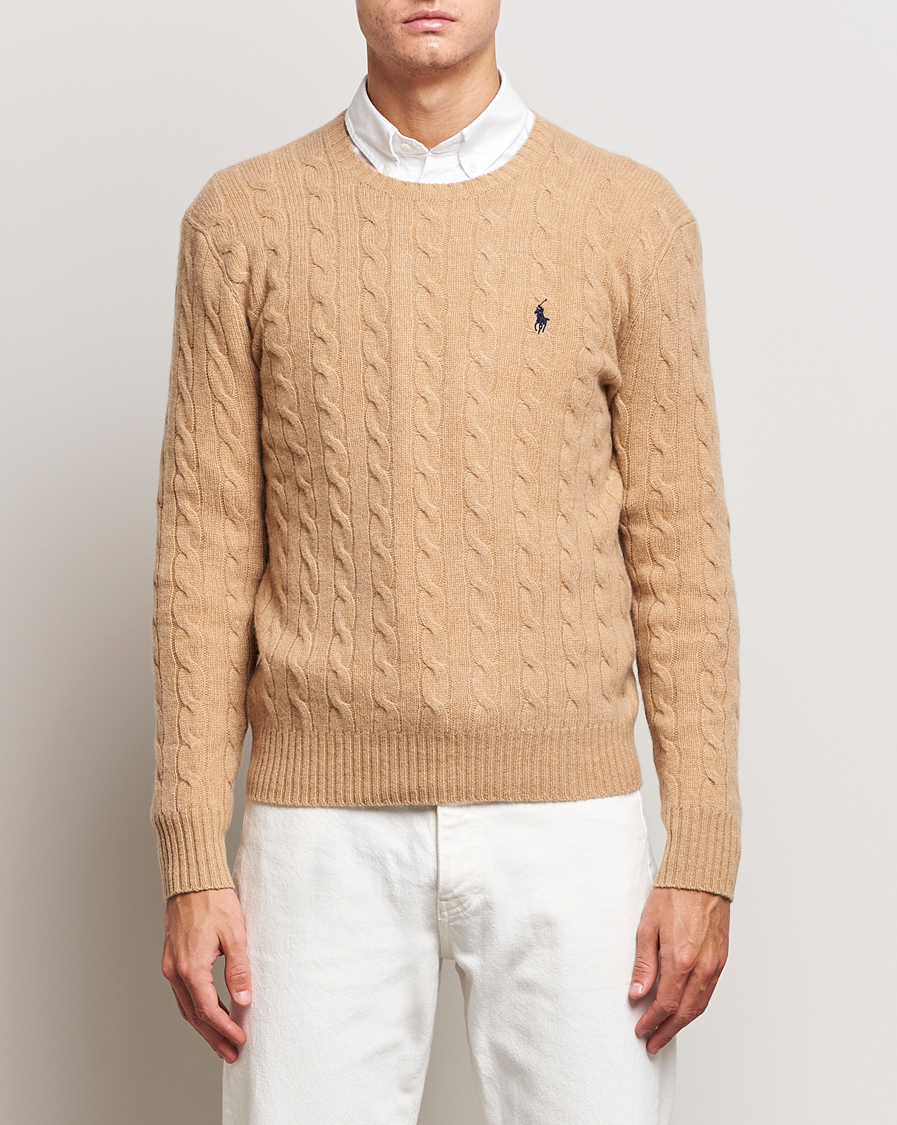 Herr | Stickade tröjor | Polo Ralph Lauren | Wool/Cashmere Cable Sweater Camel Melange