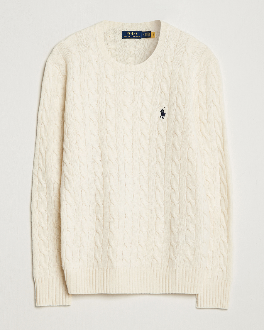 Herr | Tröjor | Polo Ralph Lauren | Wool/Cashmere Cable Crew Neck Andover Cream