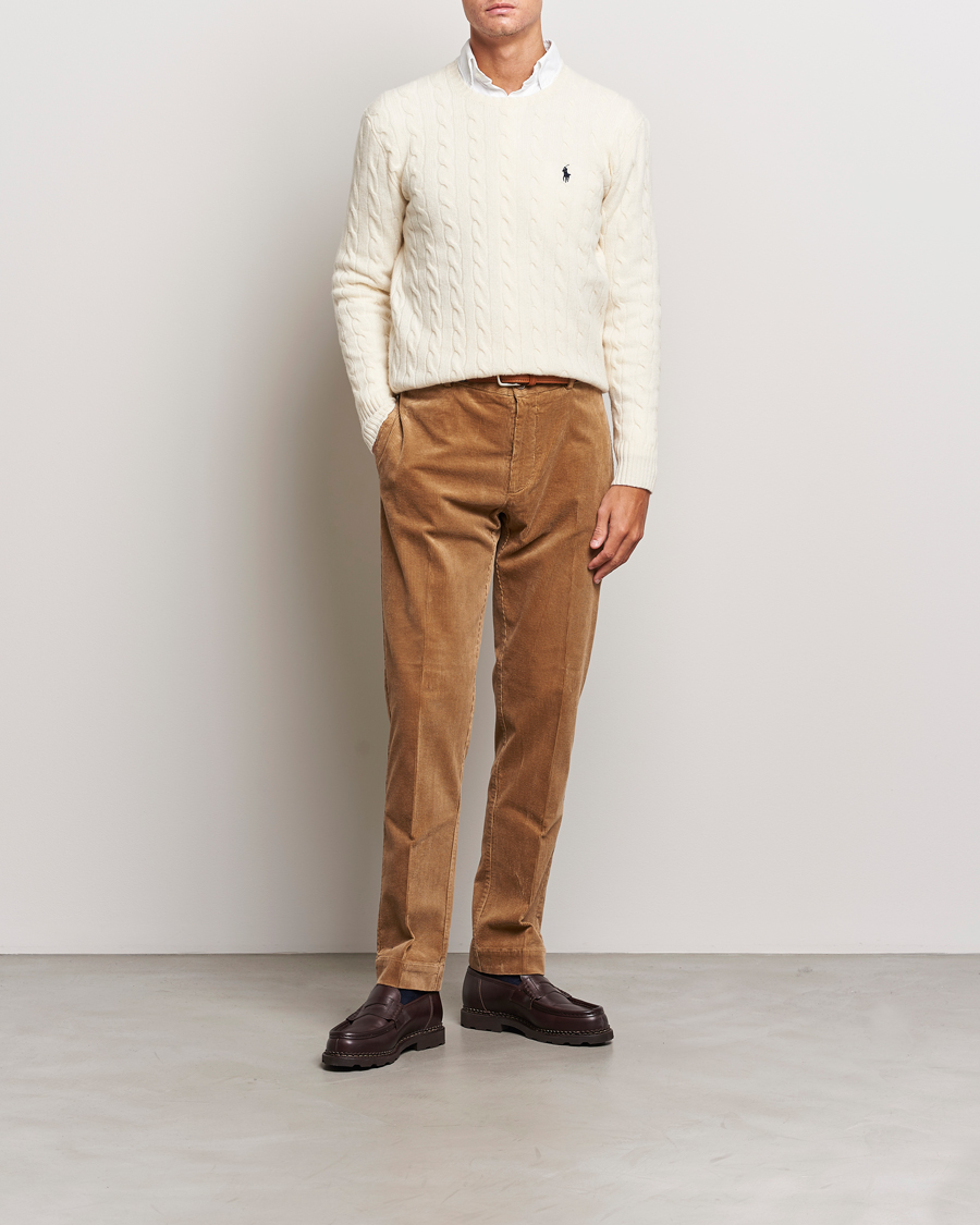 Herr | Tröjor | Polo Ralph Lauren | Wool/Cashmere Cable Crew Neck Andover Cream